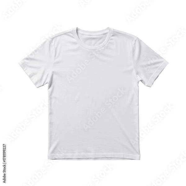 Obraz Pristine, meticulously folded white short-sleeved cotton t-shirt, fine weave texture, isolated on a seamless transparent background with diffused studio light, flat lay, commercial product concept
