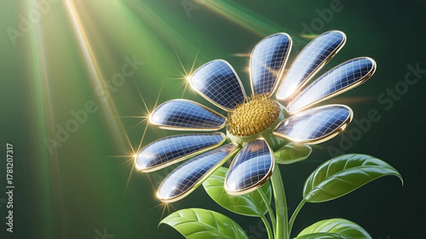 Fototapeta 3D Digital Flower Symbolizing the Fusion of Nature and Technology Innovation,eco-friendly technology,Technology organic nature design,flower symbolizing connection between AI and nature,Ai