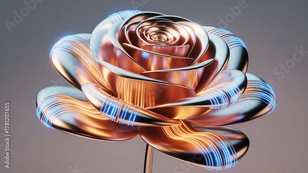 Fototapeta 3D Digital Flower Symbolizing the Fusion of Nature and Technology Innovation,eco-friendly technology,Technology organic nature design,flower symbolizing connection between AI and nature,Ai