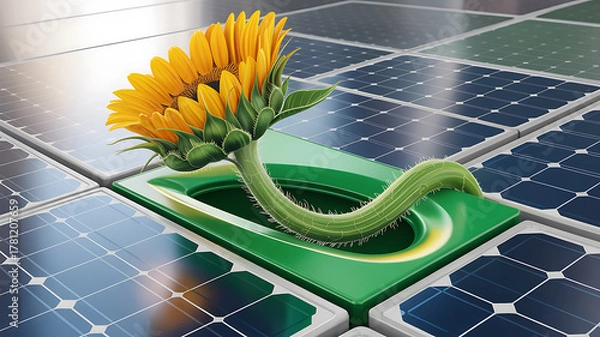 Fototapeta 3D Digital Flower Symbolizing the Fusion of Nature and Technology Innovation,eco-friendly technology,Technology organic nature design,flower symbolizing connection between AI and nature,Ai