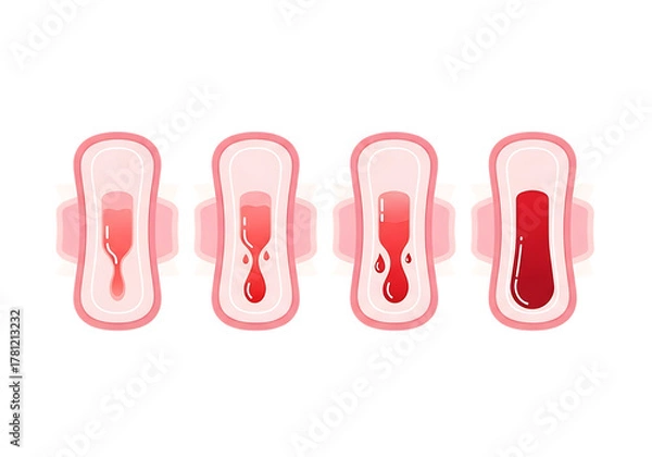 Fototapeta Illustration of menstrual pad absorbency levels isolated on transparent background
