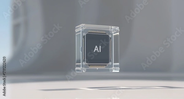 Obraz AI memory core floating inside a transparent glass cube