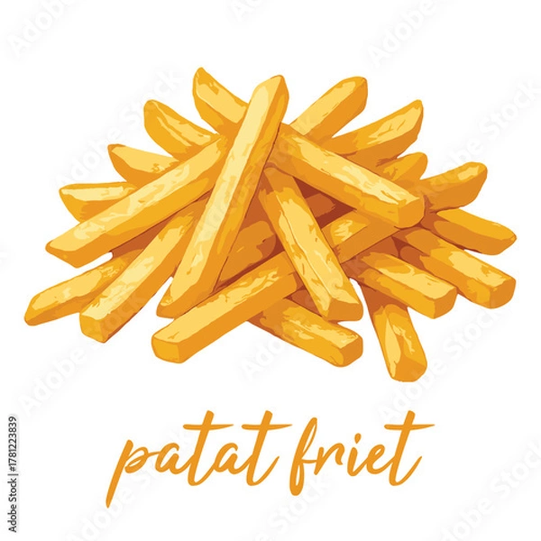 Obraz patat friet dutch food in watercolor illustration style, isolated vector on transparent background