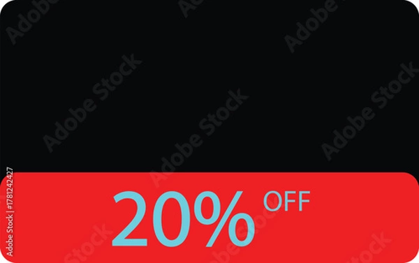 Fototapeta Modern red and black discount label showing twenty percent off text on transparent background for sales design, Luminous blue color twenty percent text.