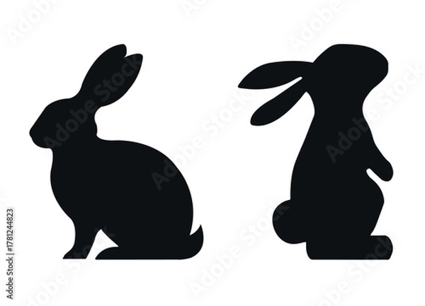 Fototapeta Set of Easter bunny silhouettes isolated on a white background. Various rabbit poses a perfect for decorations. rabbit or bunny silhouette set. rabbit isolated farm animal realistic silhouette vector.