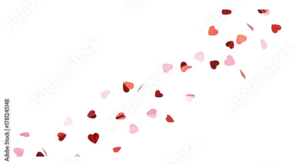 Obraz Red Heart Confetti Falling on White Background - Passion, Romance, Wedding