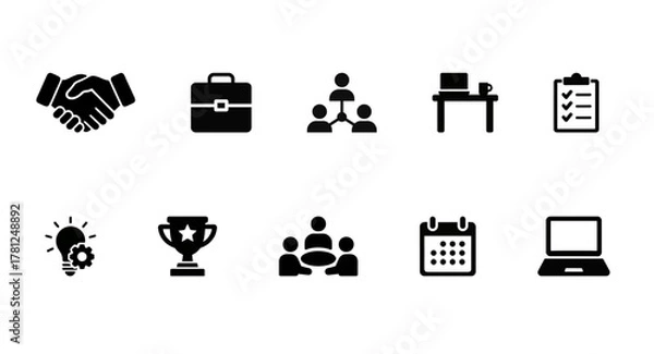 Fototapeta Business management and teamwork icons representing leadership planning communication goals and productivity office concepts