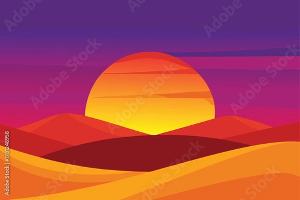 Obraz Dunes Vector Background Illustration with Abstract Sunset Landscape