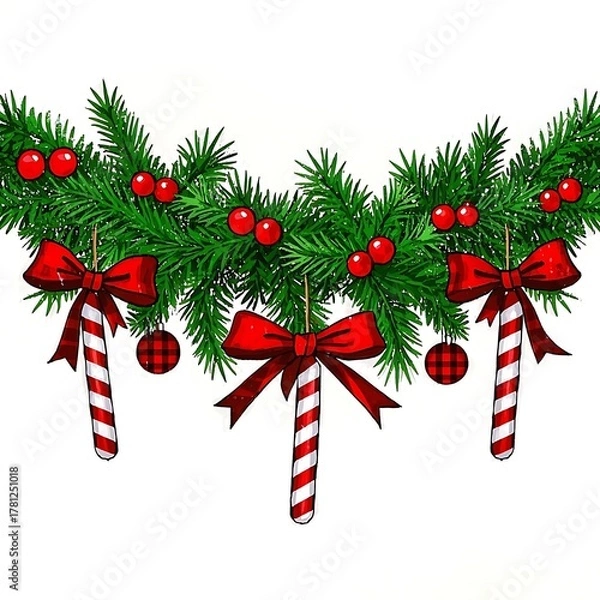 Obraz Christmas garland with candy canes isolated on white background