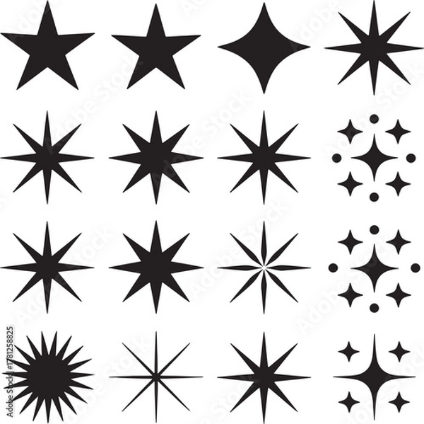 Obraz Star Silhouette Vector Pack – Sparkle, Shine, and Symbol Icons