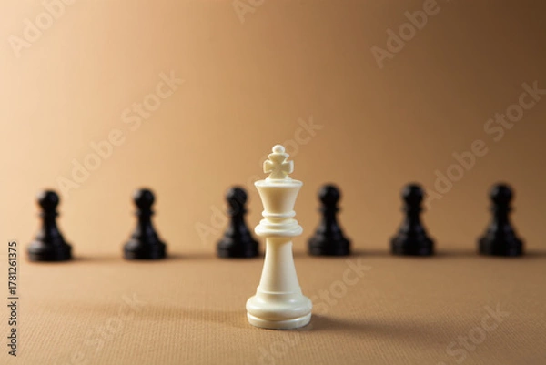 Fototapeta white chess figure with black pawn on a chessboard on the chessboard.