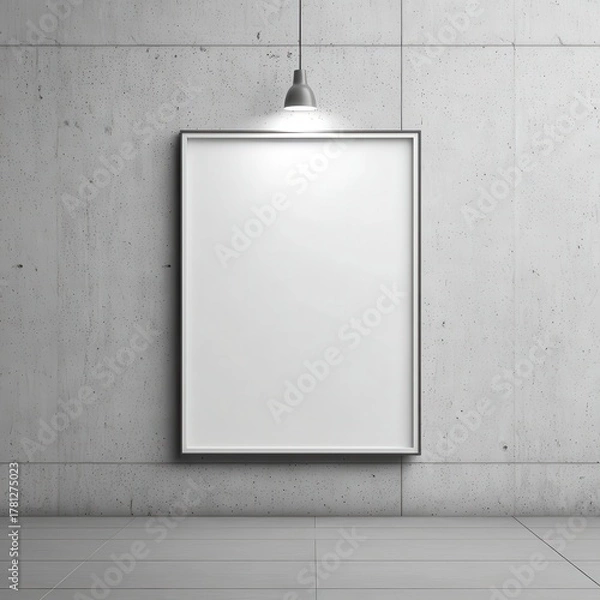 Fototapeta Blank framed poster illuminated by a spotlight on a concrete wall