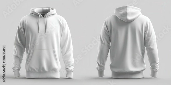 Fototapeta Blank white hoodie front and back view isolated on white background