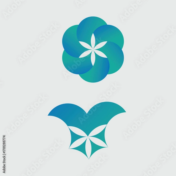 Fototapeta Abstract green floral clover design with heart shaped leaves and butterfly elements