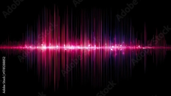 Fototapeta Glowing vibrant sound visualization displays fluctuating energy pulses against a dark background