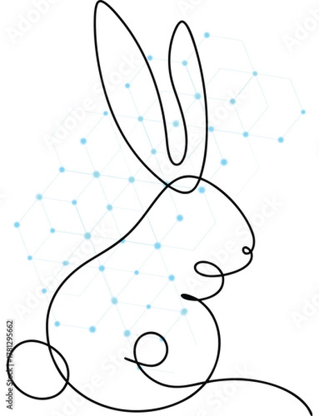 Fototapeta Minimalist Rabbit Line Art with Geometric Network Background for Modern Designs and Creative Projects featuring clean lines and a subtle network pattern evoking technology and nature