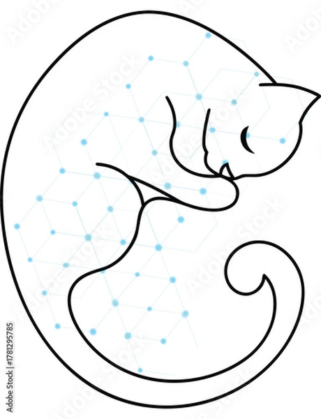 Fototapeta Abstract Sleeping Cat Line Art with Futuristic Network Connection Pattern Overlay for Modern Design and Creative Technology Concepts Showcasing Connectivity and Minimalism