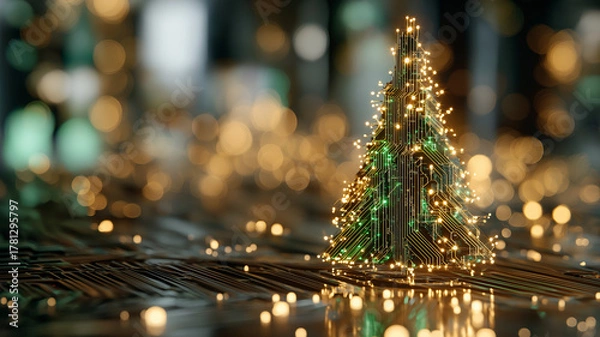 Obraz Nowoczesna kartka na Boże Narodzenie. Kartka świąteczna w stylu high tech. Elektronika, informatyka, elektryka