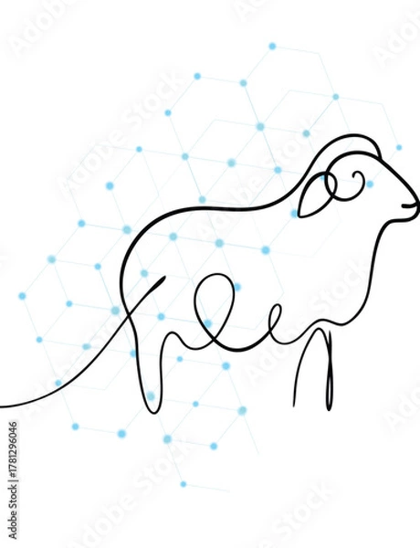 Obraz Minimalist Line Art Sheep with Network Background for Digital Innovation and Connected Agriculture Projects a Modern Artistic Depiction of Animal Husbandry and Technological Advancement
