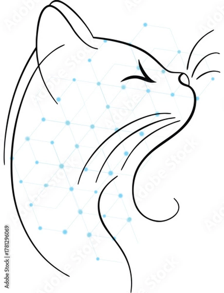 Fototapeta Abstract Cat Silhouette with Network Connection Design for Technology and Innovation Concepts Featuring a Simple Line Art Style for Modern and Futuristic Visuals