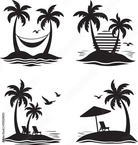 Fototapeta Plam tree image silhouette vector art and illustration
