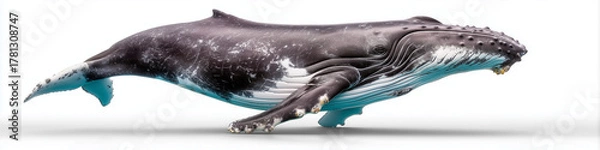 Obraz Massive humpback whale swimming side view.