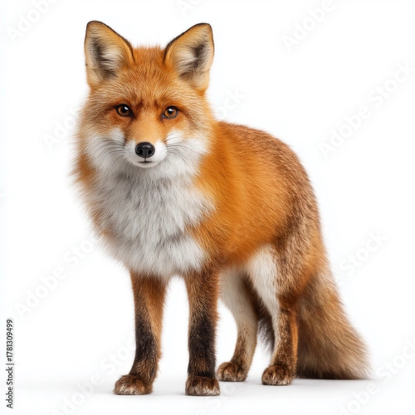 Obraz Red fox standing alert in front view.