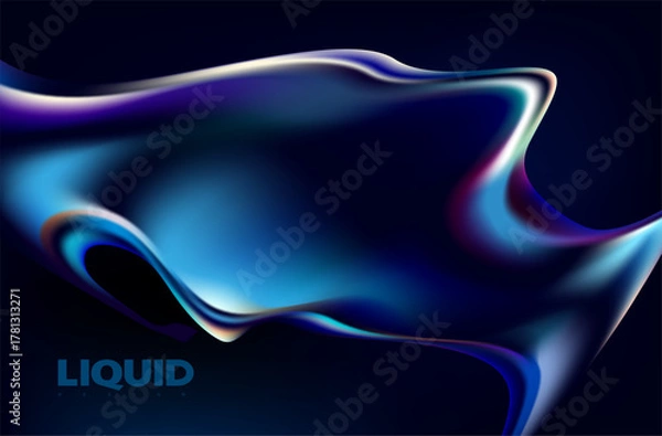 Fototapeta Abstract liquid holographic gradient shape. 3D Vector design element.