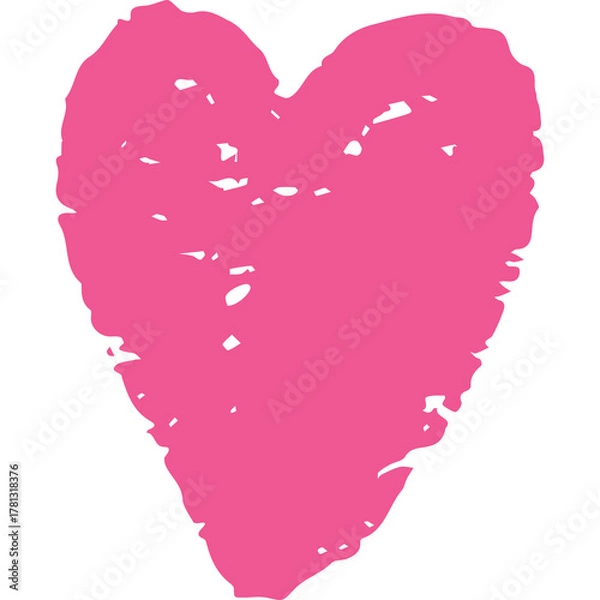Obraz Pink Heart Shape Drawn With Crayon In A Simple Style Isolated On White Background