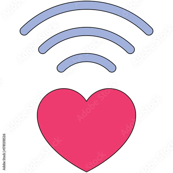 Fototapeta Pink Heart Symbol with Blue Signal Waves Above on Transparent Background Health Technology Concept