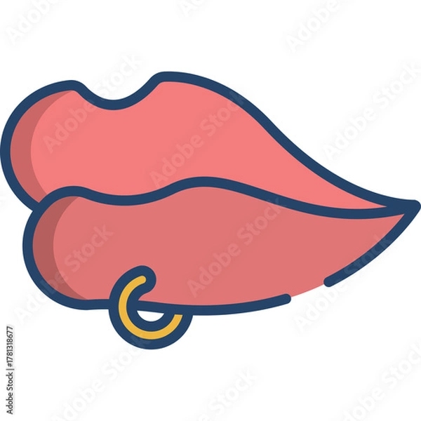 Obraz Pink Lips with Gold Hoop Piercing Isolated on White Background Featuring a Subtle Glossy Finish and Defined Outline