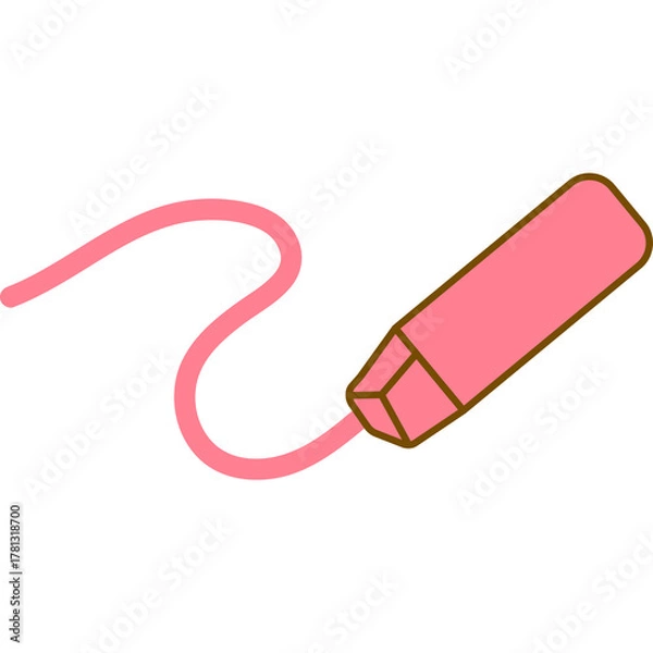 Obraz Pink Marker Drawing a Curved Line On Transparent Background With Brown Outline
