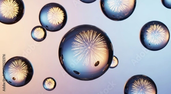 Fototapeta Macro view of water droplets reflecting a starburst pattern with vibrant colors
