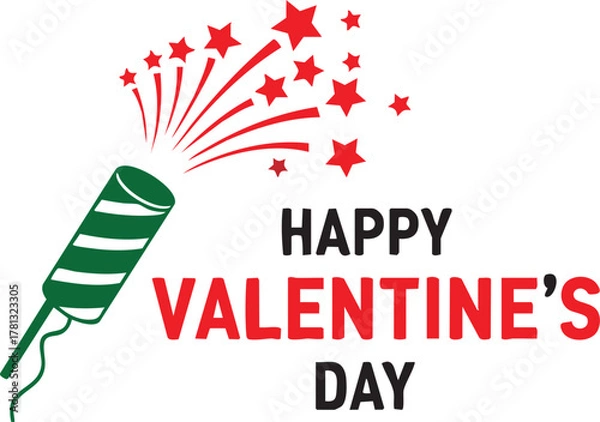 Fototapeta Happy valentines day greeting with a firecracker exploding with red stars