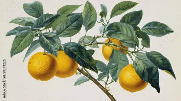 Fototapeta “Citrus aurantium tree with fruits | Classic Botanical Illustration”
