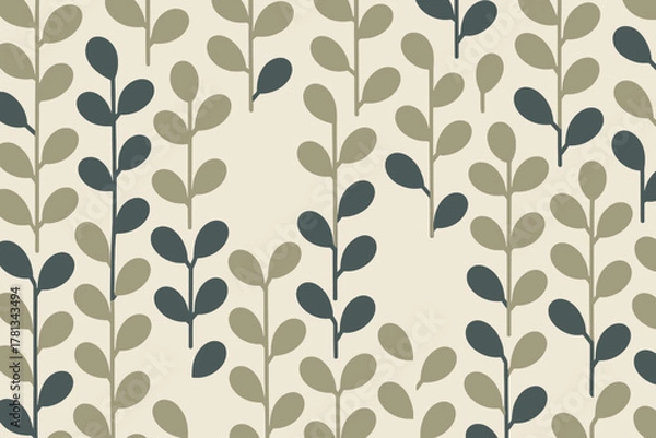 Fototapeta Seamless Retro Vertical Branch Pattern Minimalist Leaves Wallpaper