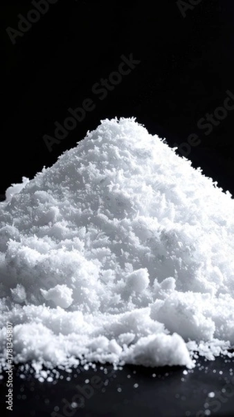 Obraz A stark, high-contrast close-up of a white, crystalline powder pile on black