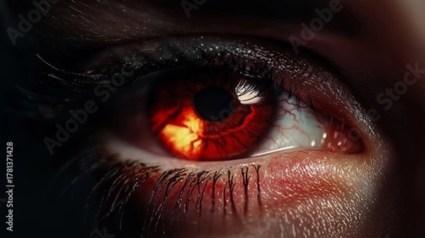 Fototapeta Fiery Red Eye Close-Up