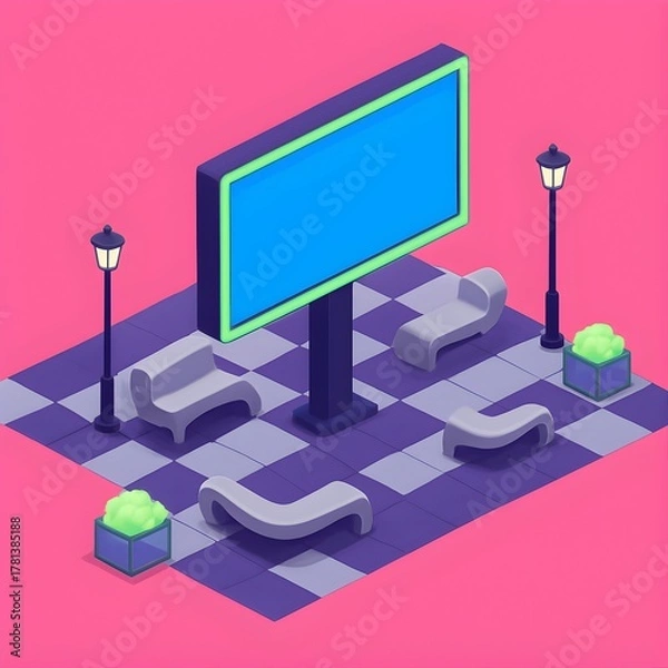 Fototapeta Isometric Urban Oasis A Modern Relaxation Spot with Digital Display