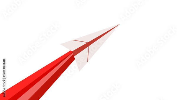 Fototapeta なめらかな赤い光の軌跡を描く白い紙飛行機がきらきらと空へ舞い上がる姿が、希望と挑戦を象徴