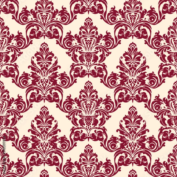 Fototapeta Seamless Red Damask Victorian Ornament Pattern Background.