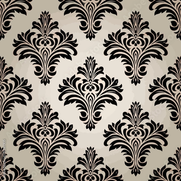 Fototapeta Seamless vintage damask pattern with ornate floral elements.