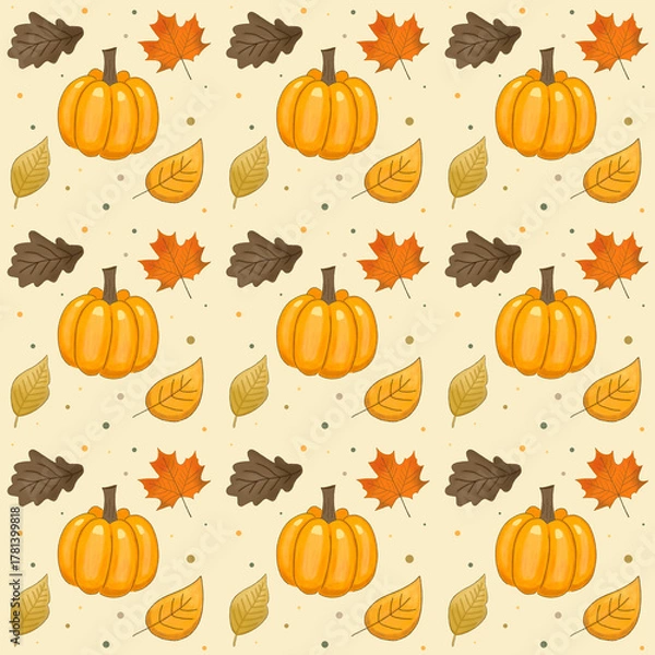 Obraz Autumn Pumpkin and Leaf Seamless Pattern