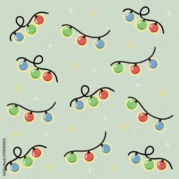 Obraz Colorful Holiday String Lights Collection seamless pattern