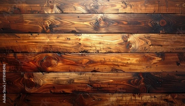 Obraz Rustic Wooden Plank Texture Background with Natural Grain and Knots Under Warm Studio Lighting
