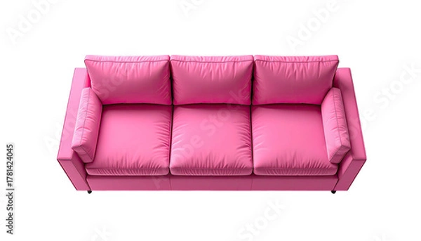 Obraz Pink sofa, top view. Cushions, arms, rectangle form