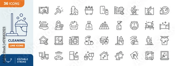 Obraz Minimalist Cleaning outine icons set with editable stroke. thin linear illustration. Vector illustration