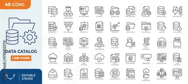 Obraz Minimalist Data Catalog outine icons set with editable stroke. thin linear illustration. Vector illustration