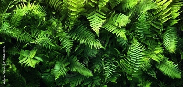Obraz Close-up view of vibrant green fern leaves densely covering the frame showcasing natural textures and intricate leaf patterns