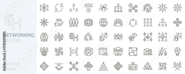 Fototapeta Networking icon set. Thin line editable stroke vector outline illustrations.
